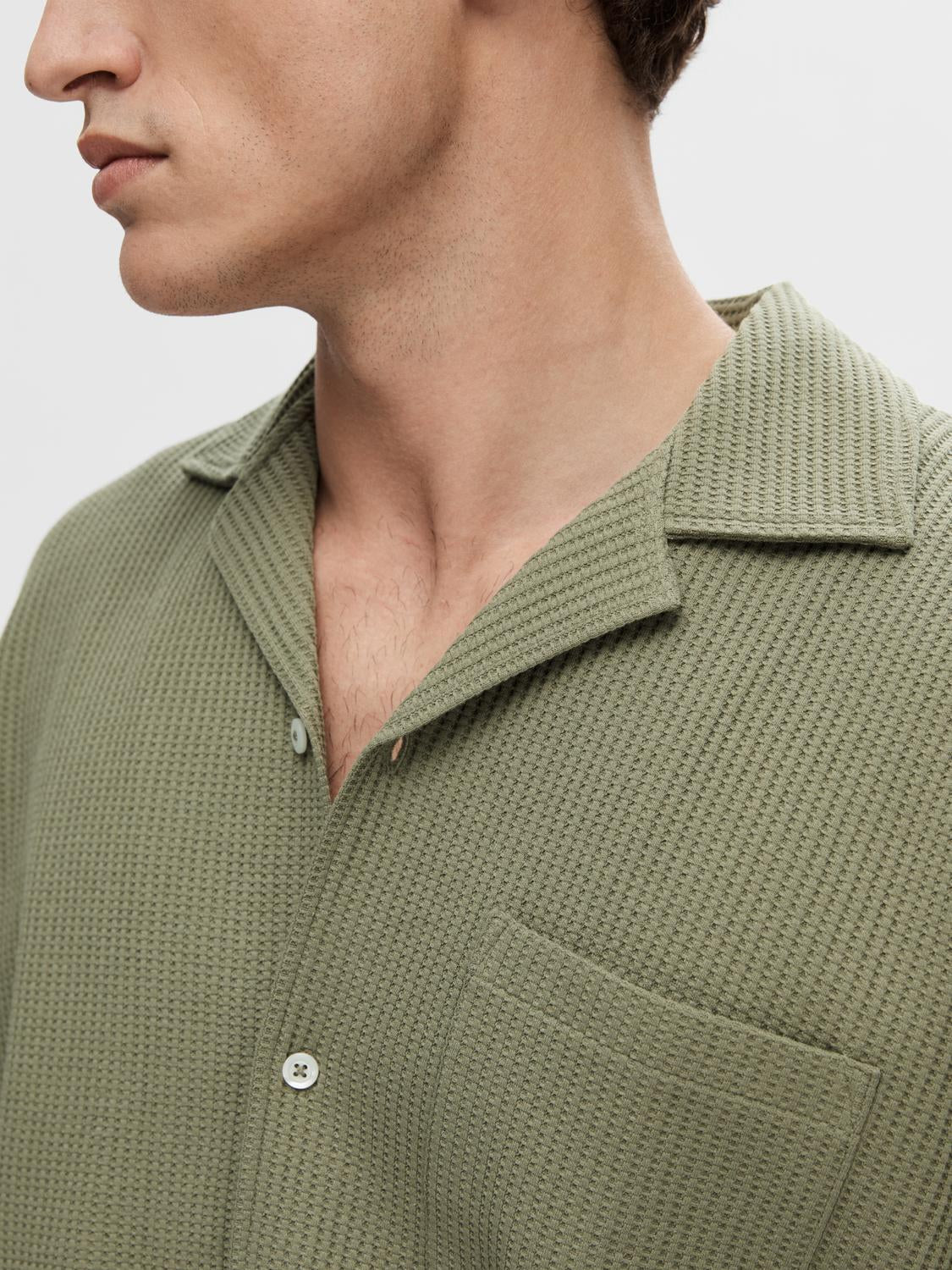 Green Waffled Short Sleeved Shirt