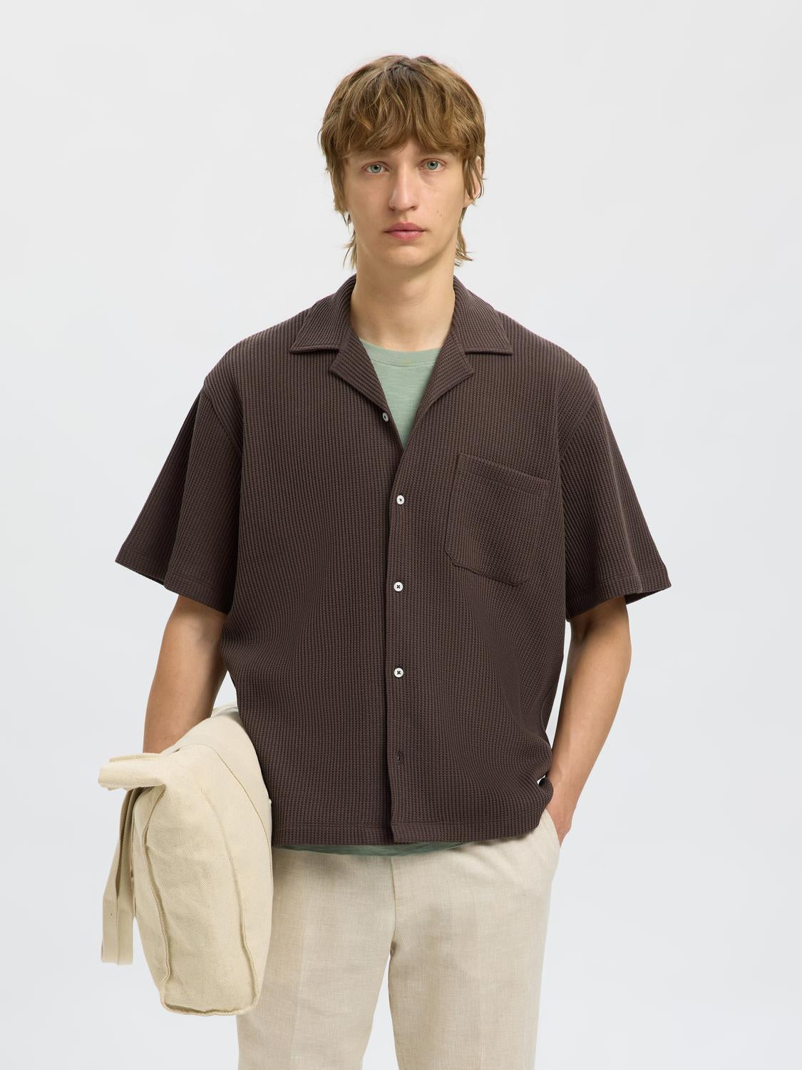 Brown Waffled Short Sleeved Shirt