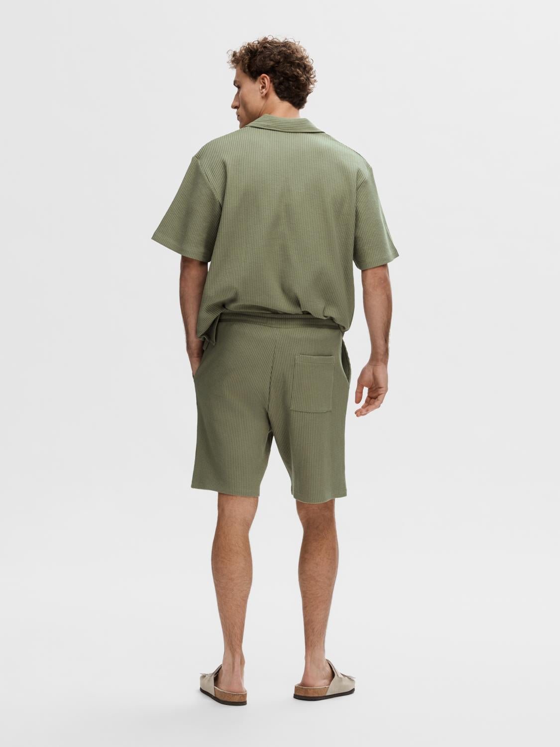 Green Waffle Textured Shorts