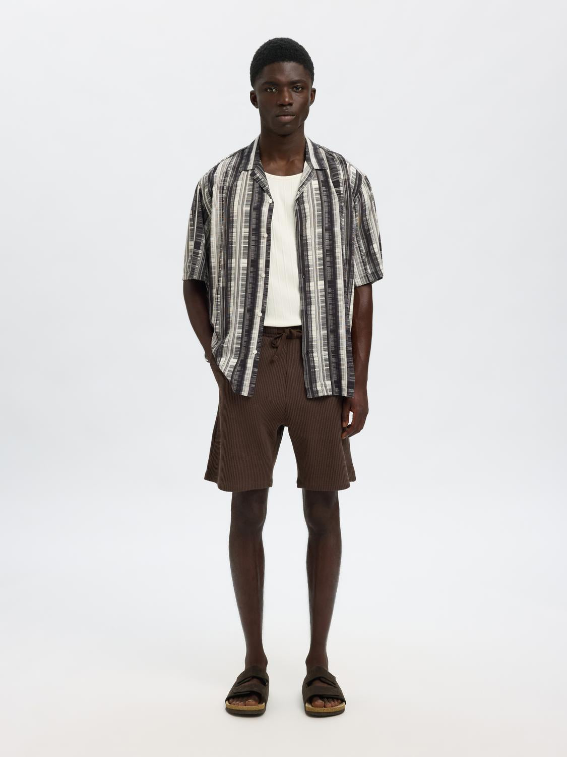 Brown Waffle Textured Shorts