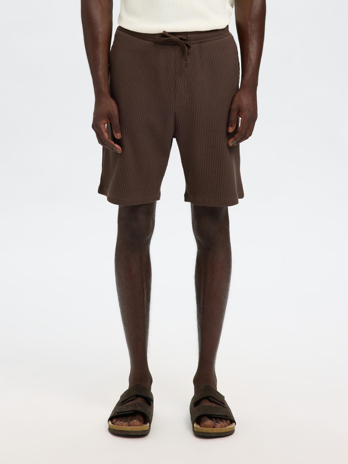Brown Waffle Textured Shorts