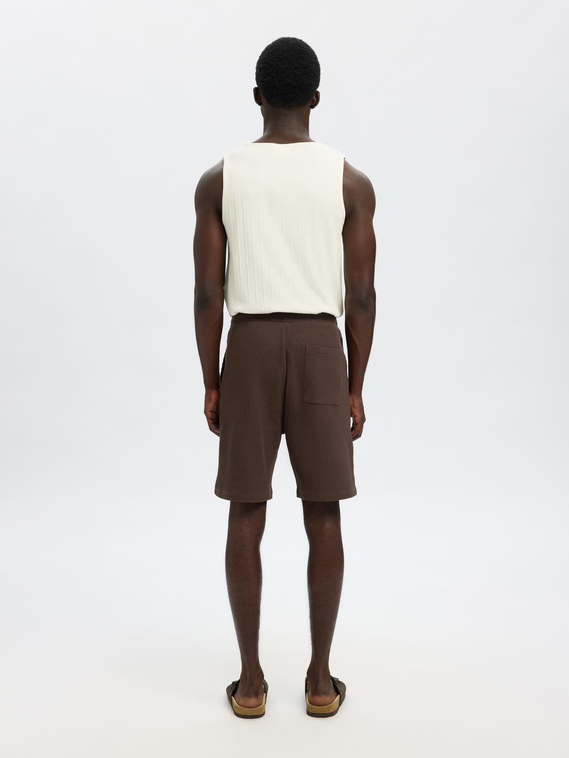 Brown Waffle Textured Shorts