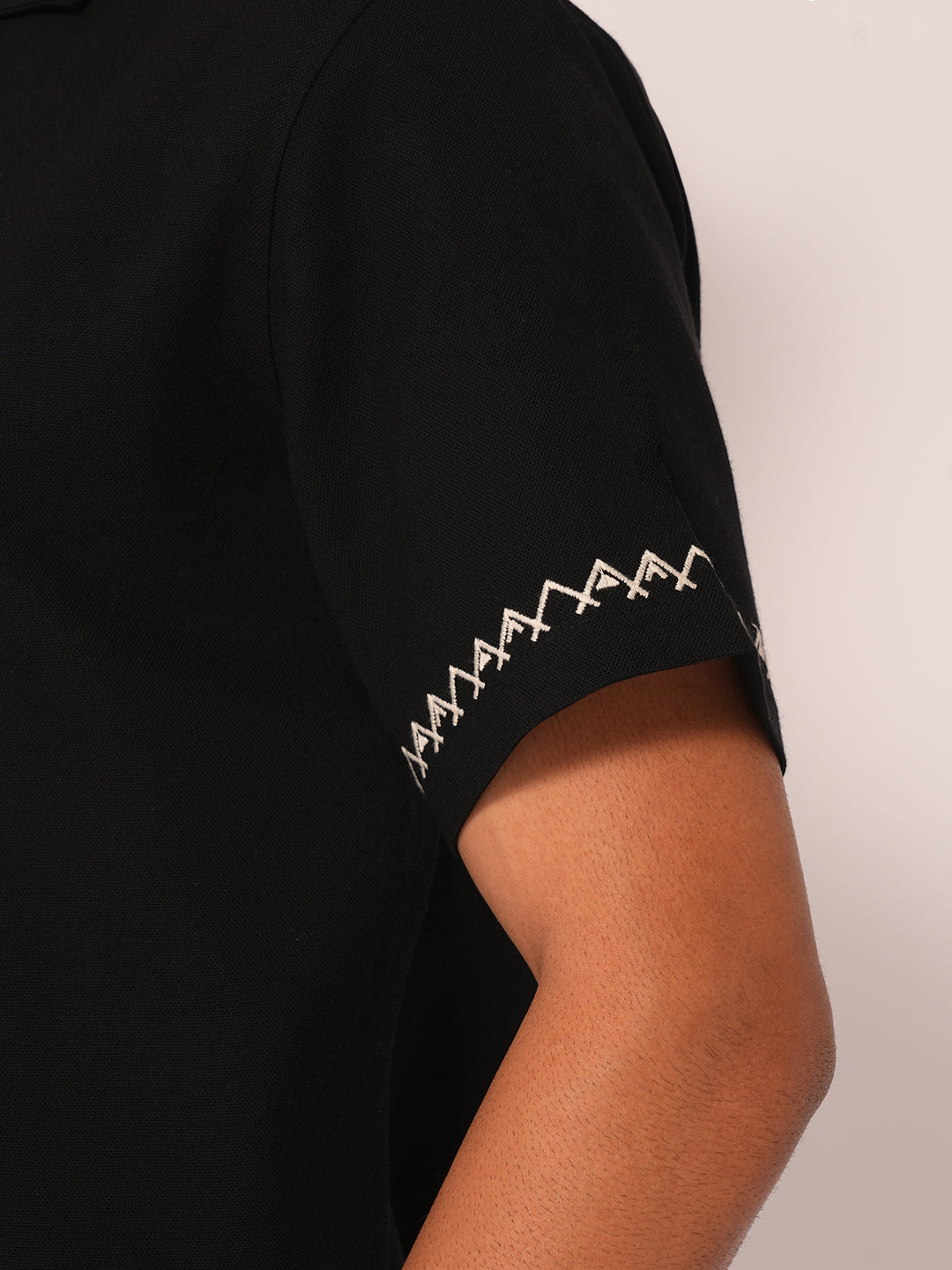 Black Cuban Collar Cotton Shirt