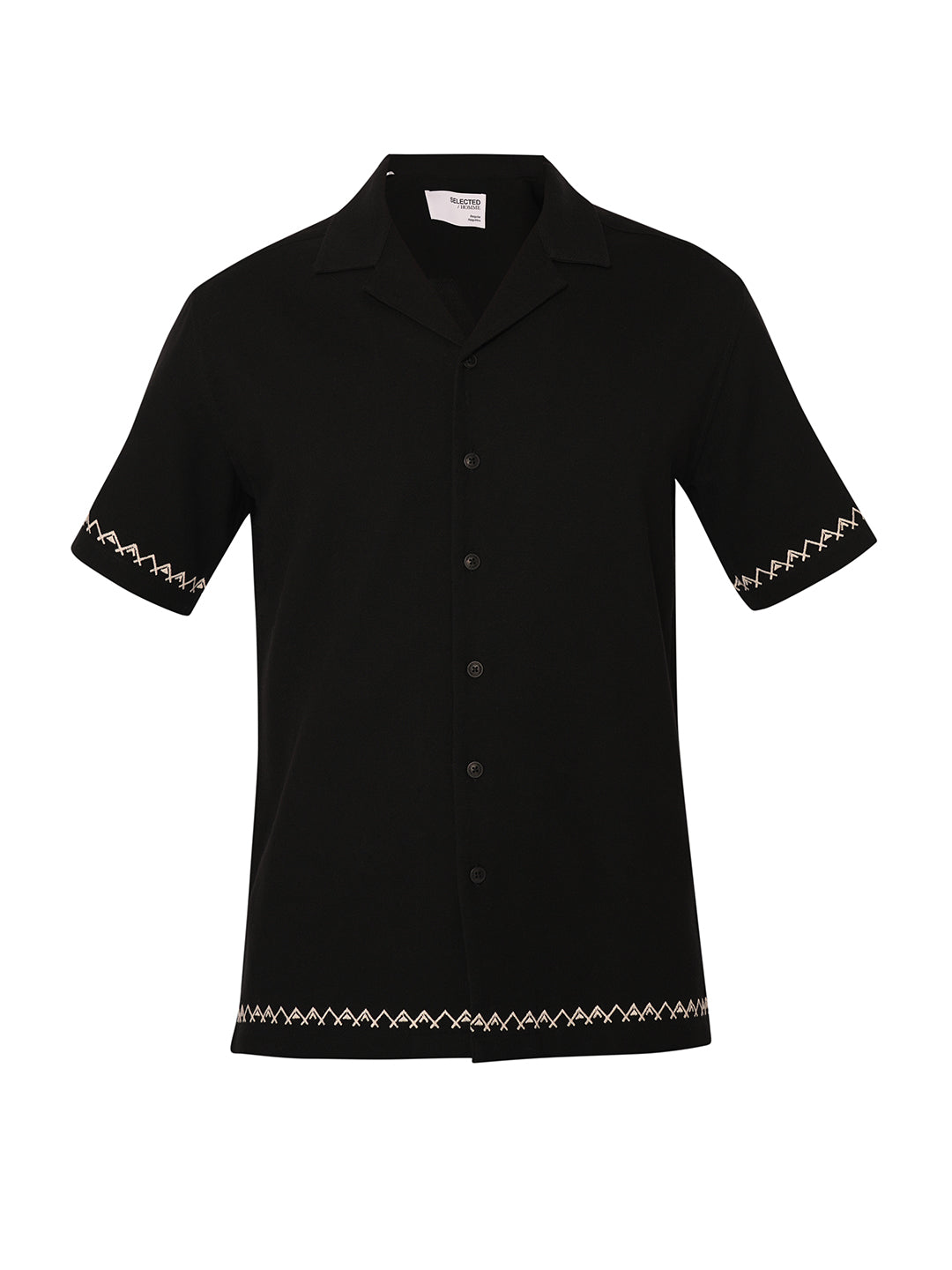 Black Cuban Collar Cotton Shirt