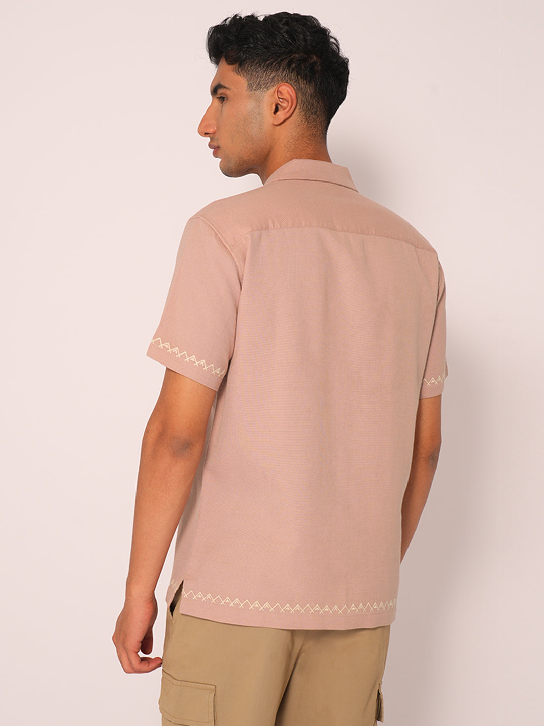 Pink Cuban Collar Cotton Shirt