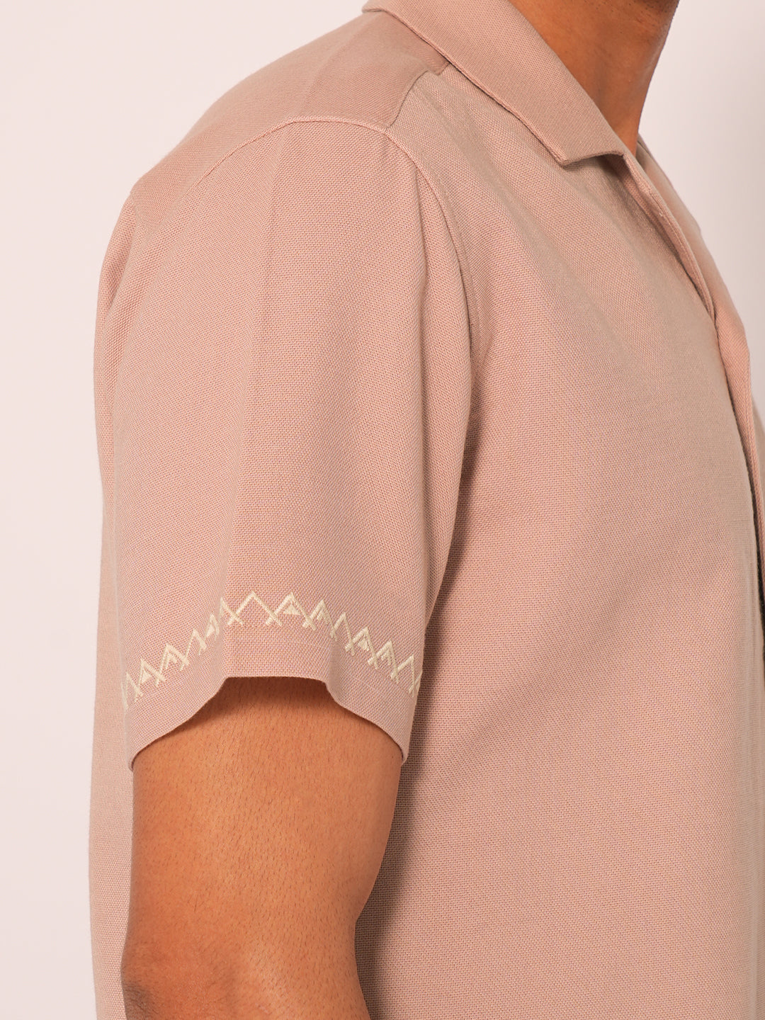 Pink Cuban Collar Cotton Shirt