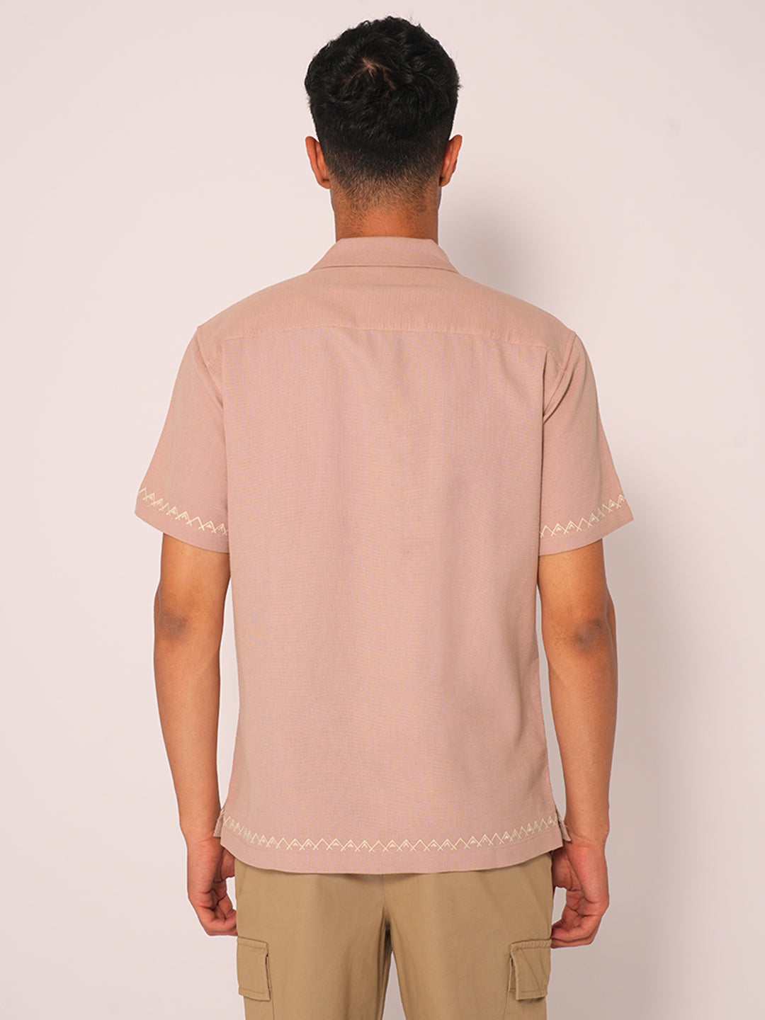 Pink Cuban Collar Cotton Shirt