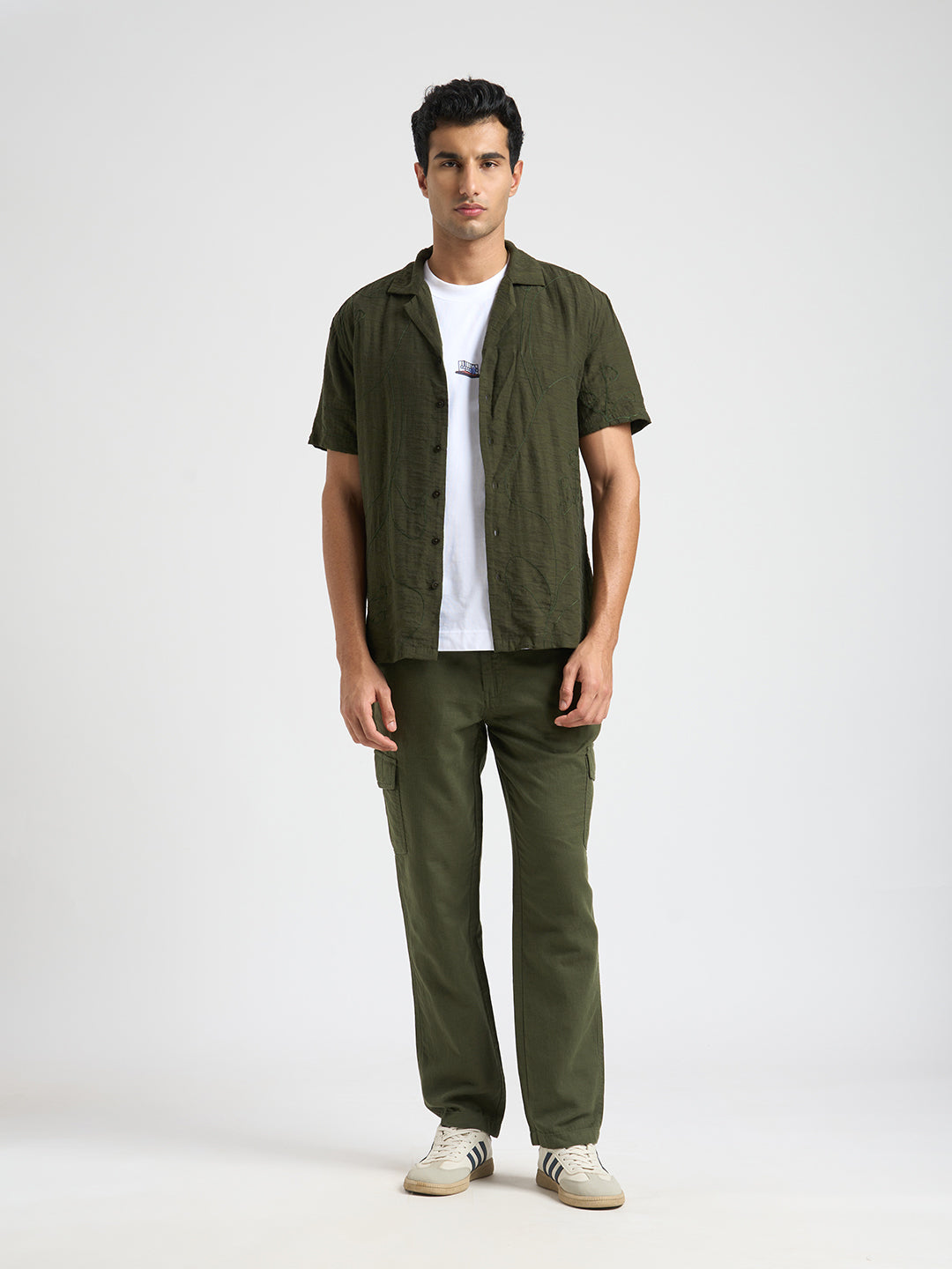 Cotton Regular Fit Cargos - Green