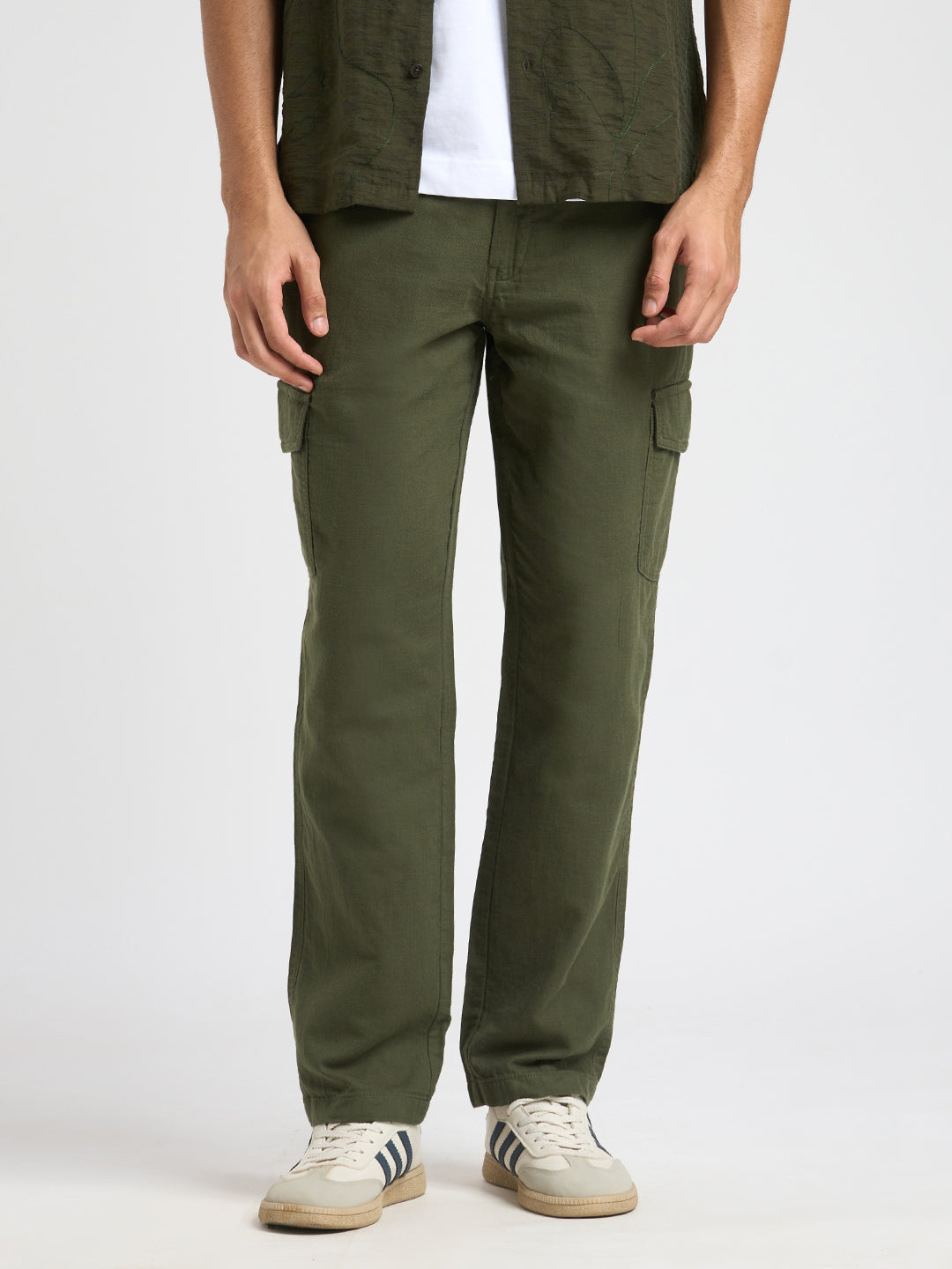 Cotton Regular Fit Cargos - Green