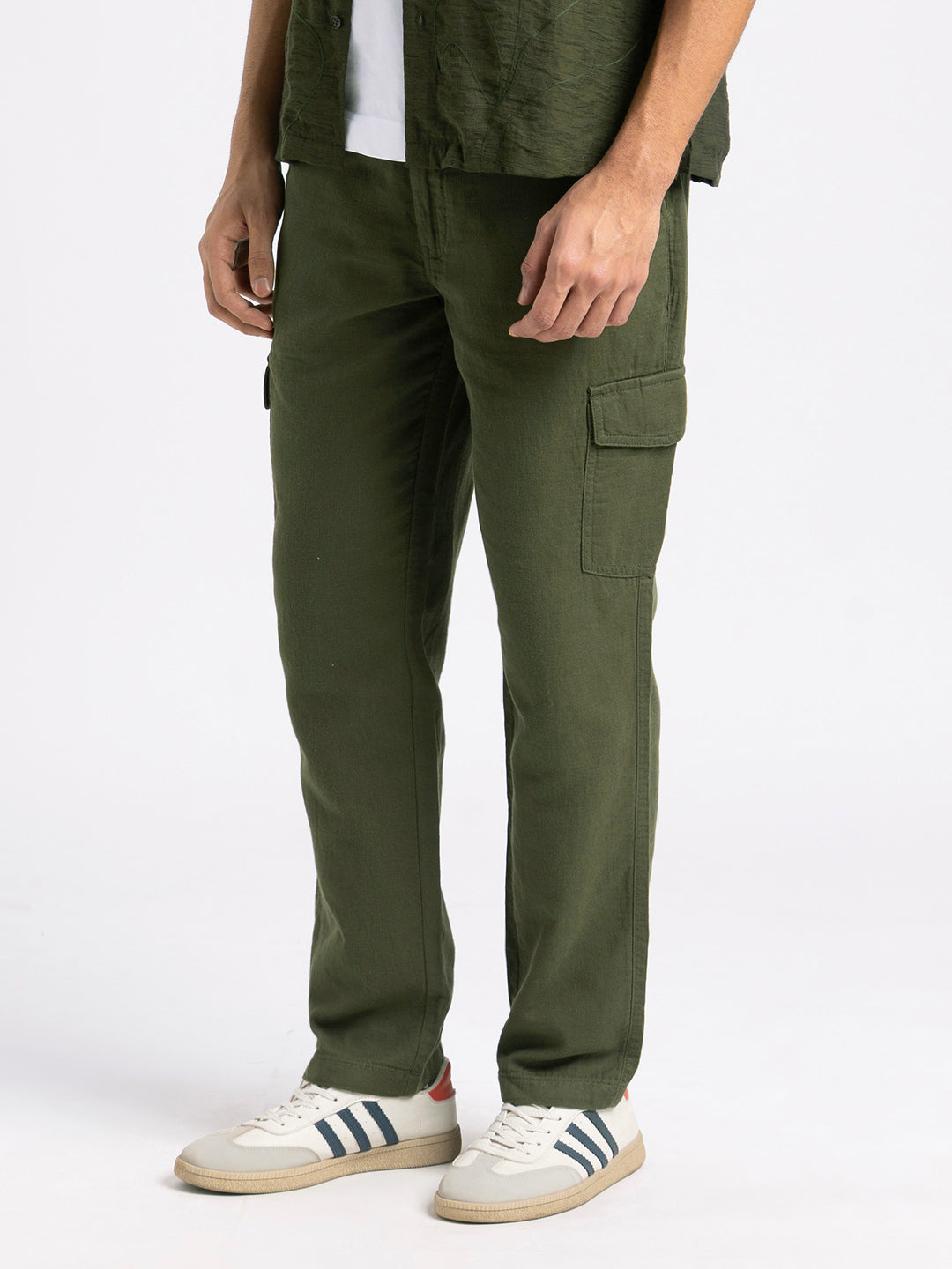 Cotton Regular Fit Cargos - Green