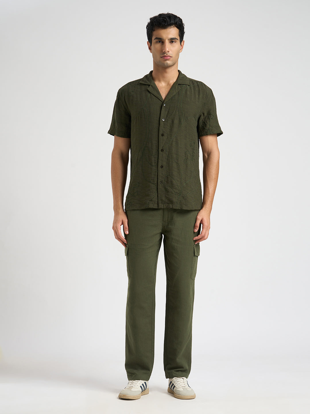 Cotton Regular Fit Cargos - Green