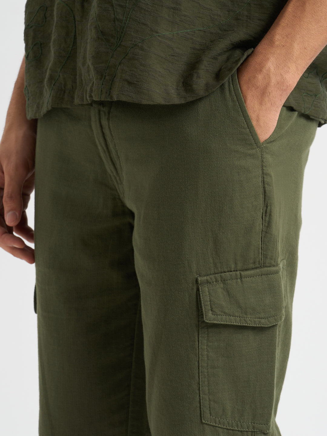 Cotton Regular Fit Cargos - Green