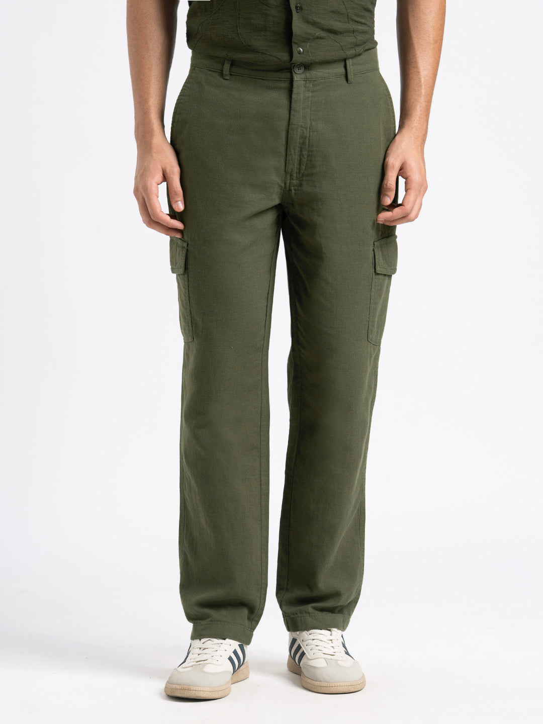Cotton Regular Fit Cargos - Green