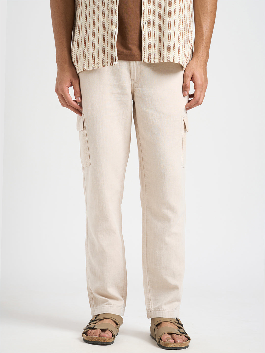 Cotton Regular Fit Cargos - Light Beige