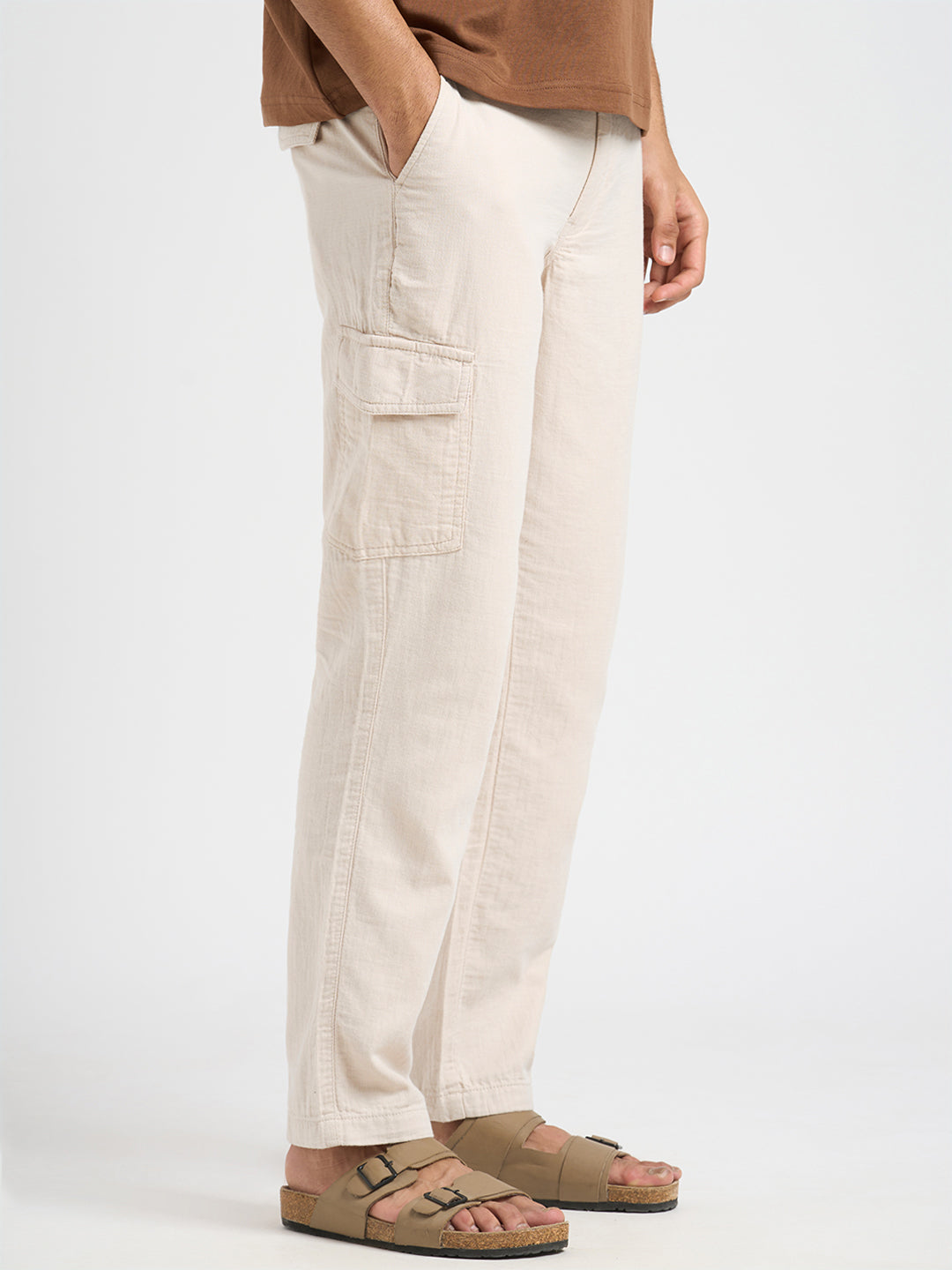 Cotton Regular Fit Cargos - Light Beige