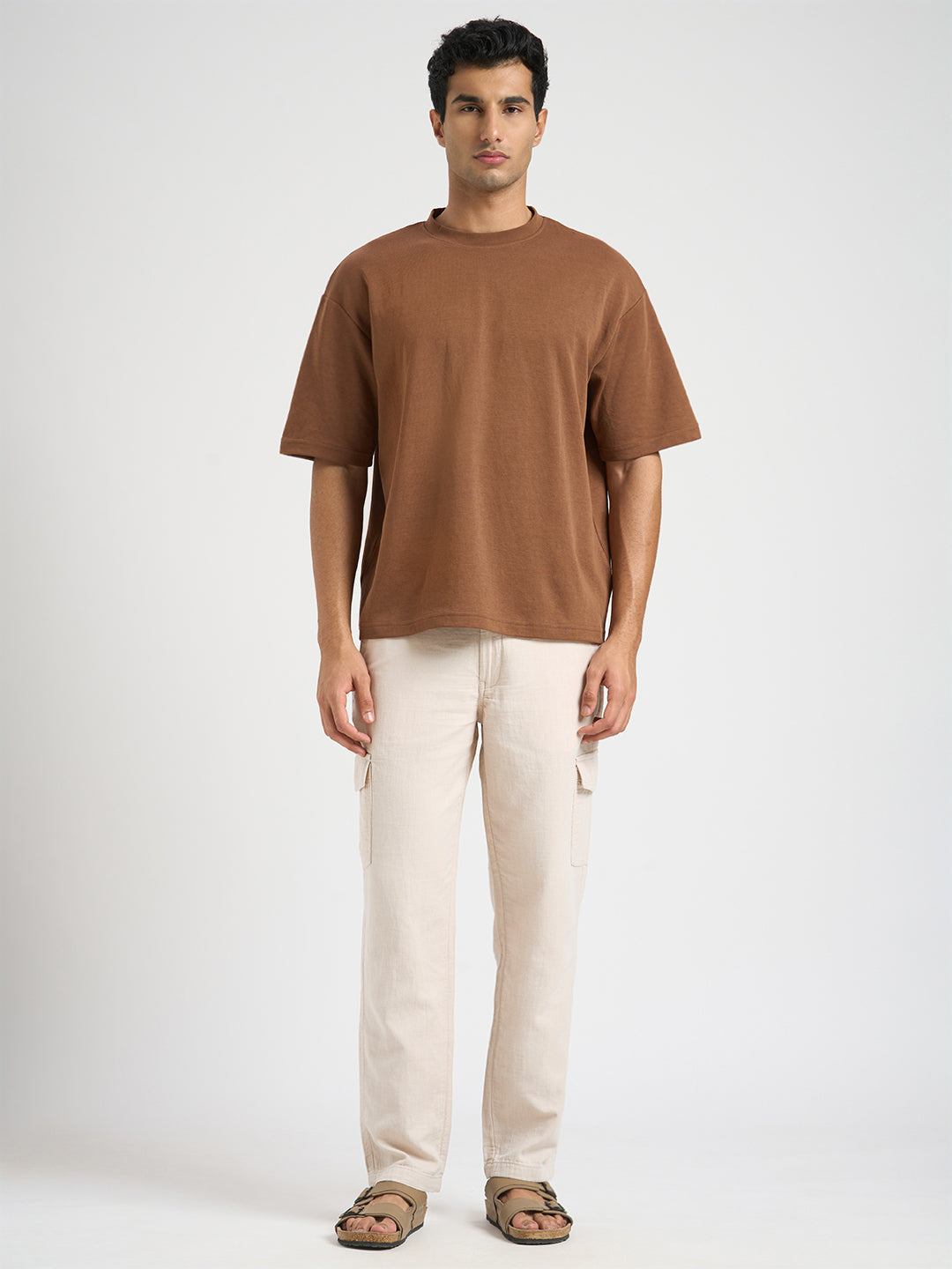 Cotton Regular Fit Cargos - Light Beige