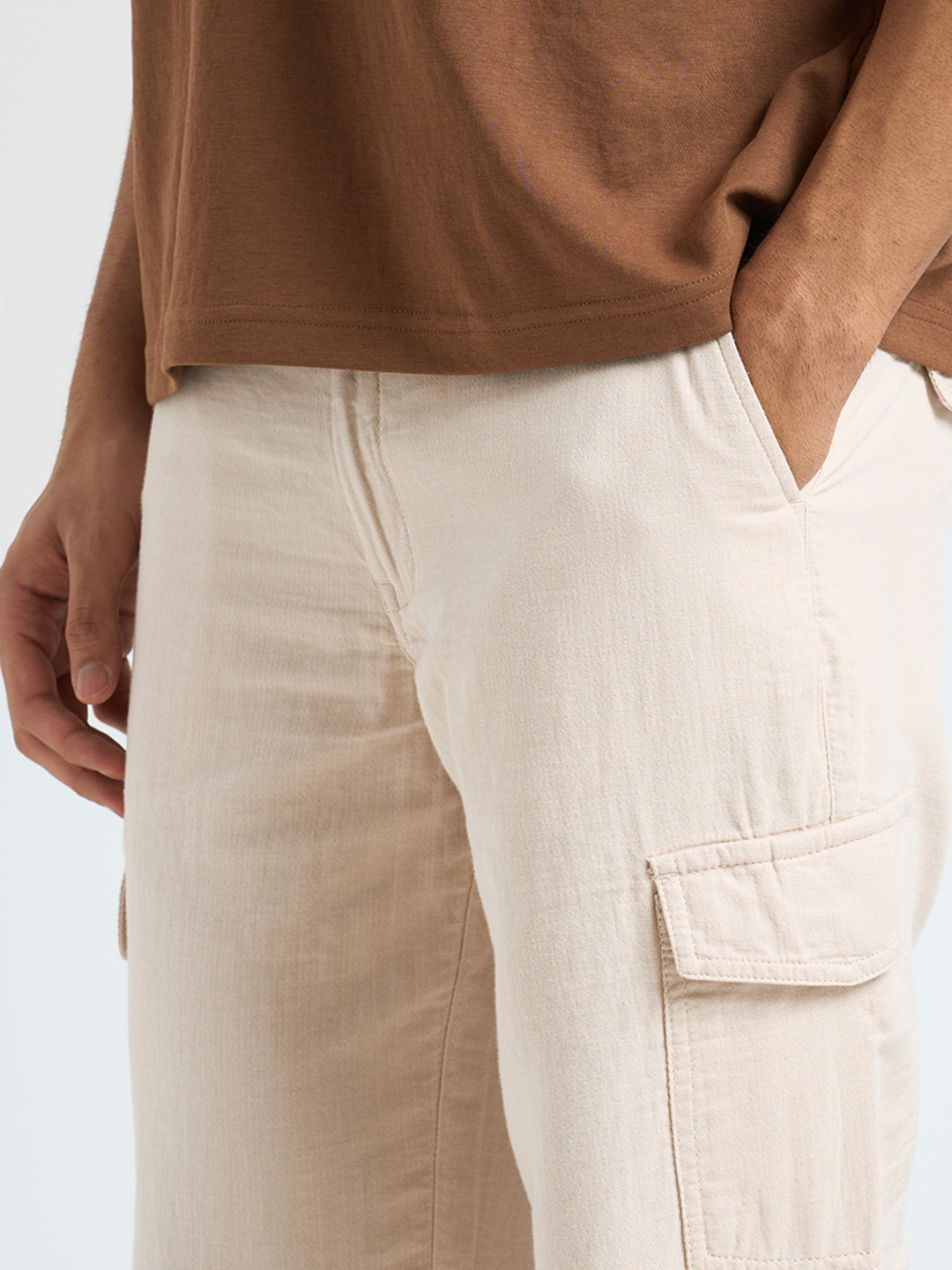 Cotton Regular Fit Cargos - Light Beige