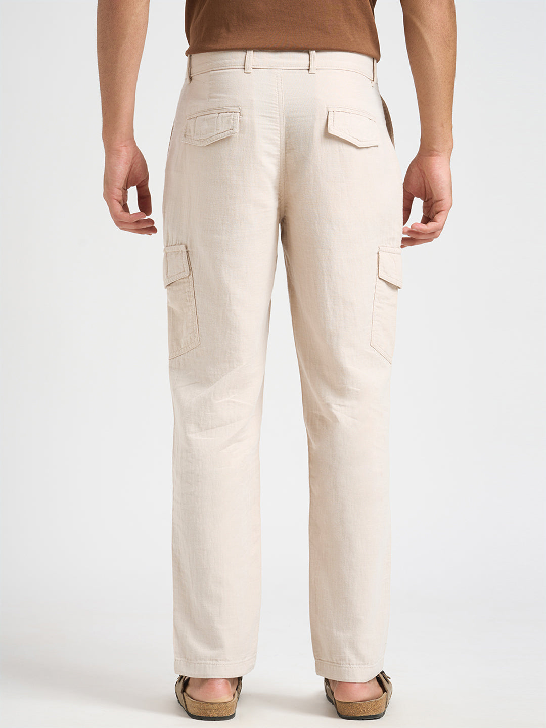 Cotton Regular Fit Cargos - Light Beige