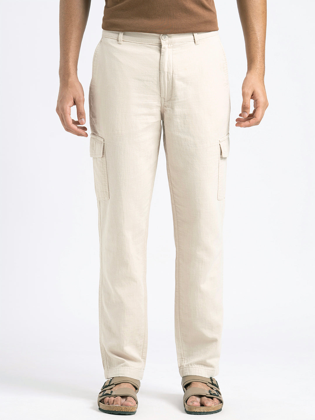 Cotton Regular Fit Cargos - Light Beige