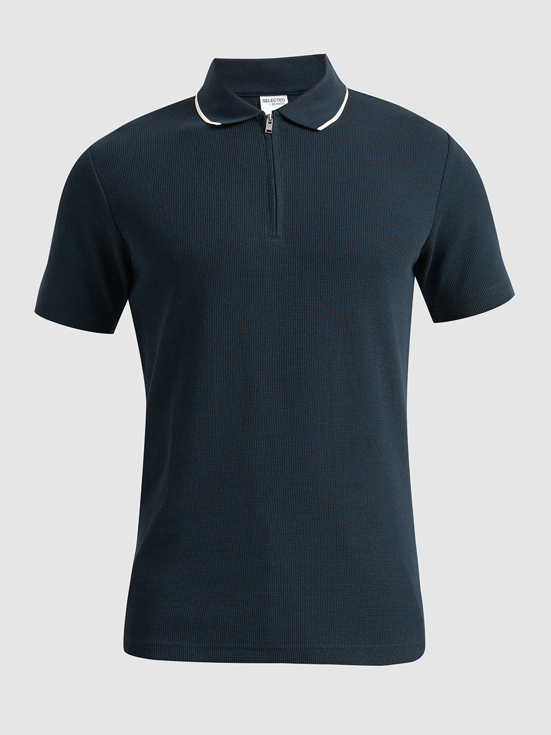Dark Blue Waffle Structured Slim Polo