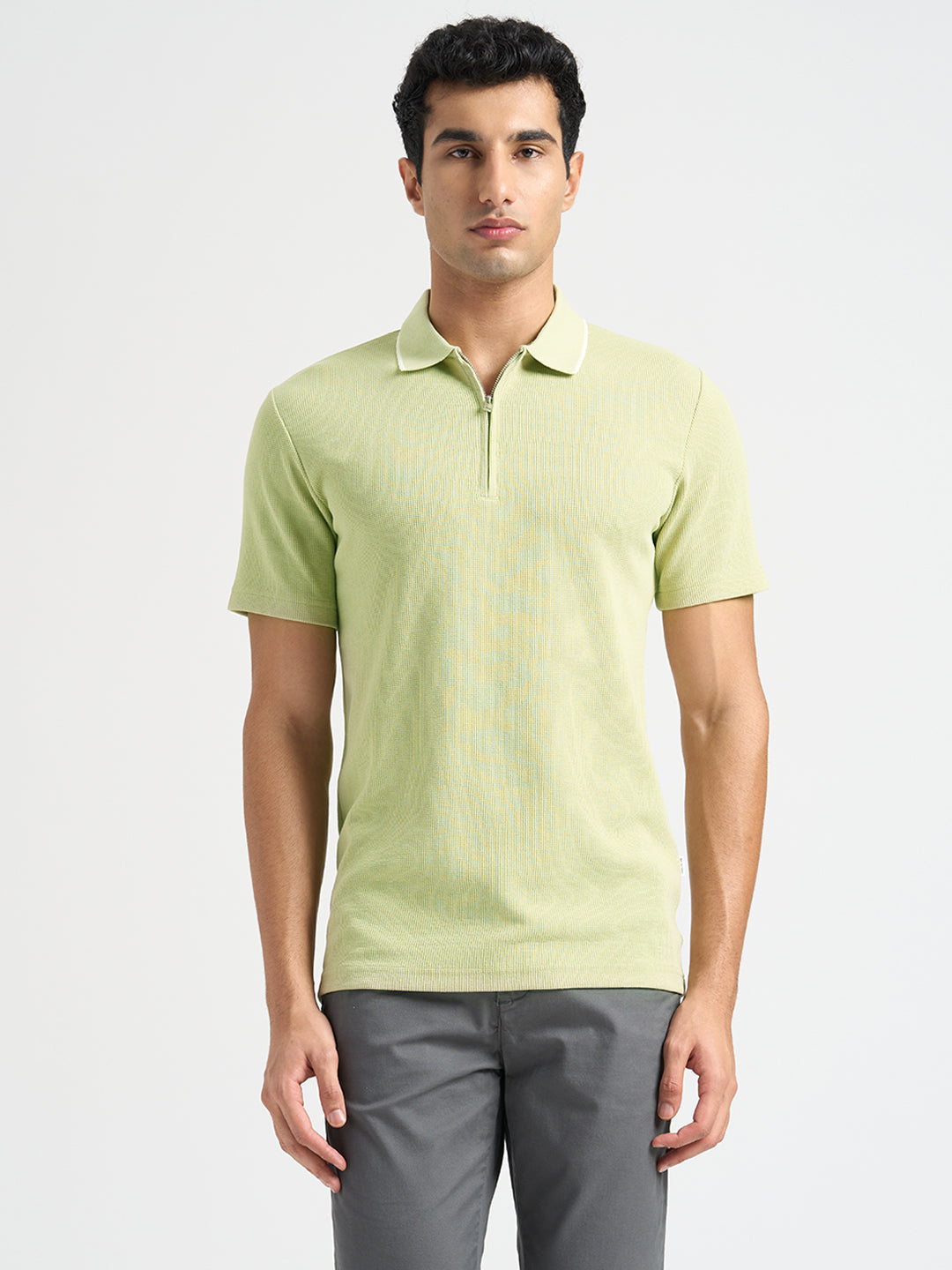 Light Green Waffle Structured Slim Polo