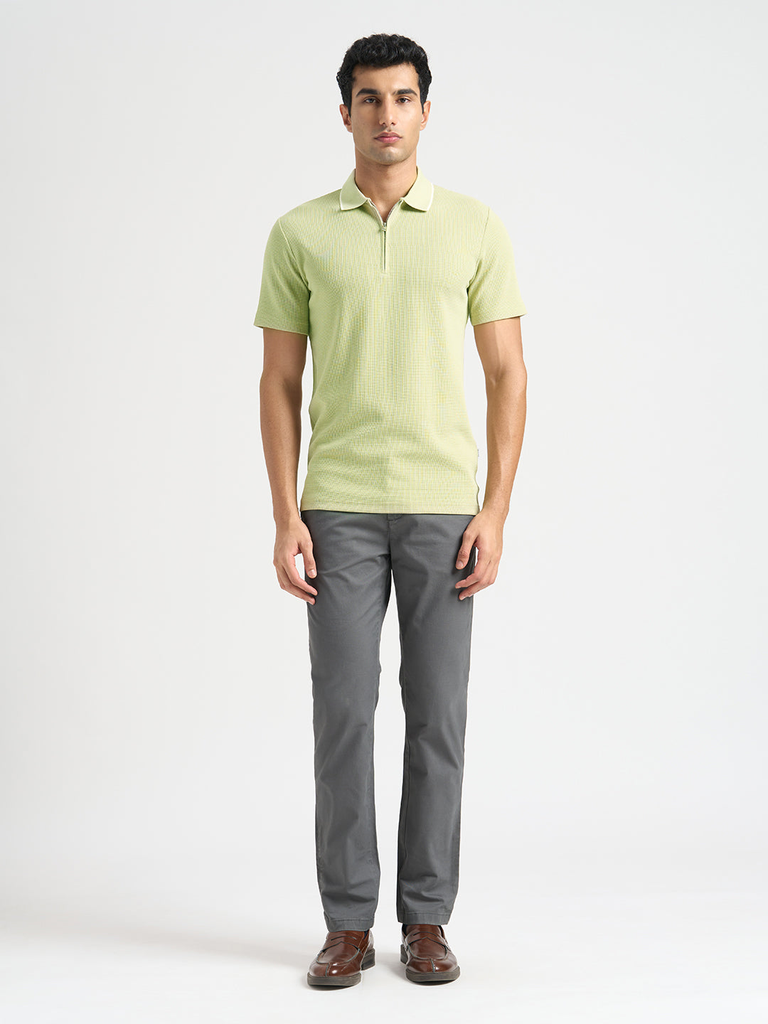 Light Green Waffle Structured Slim Polo