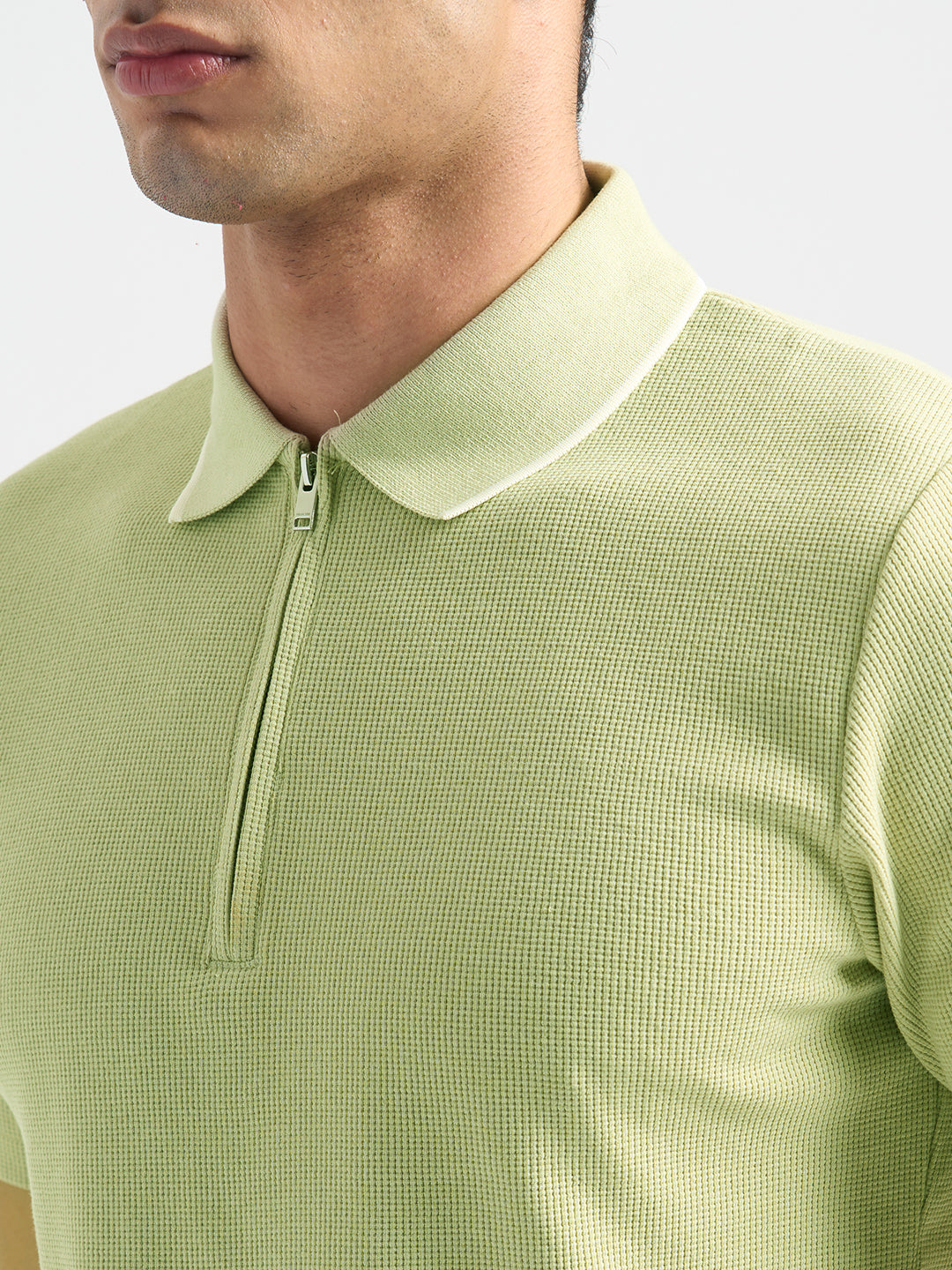 Light Green Waffle Structured Slim Polo