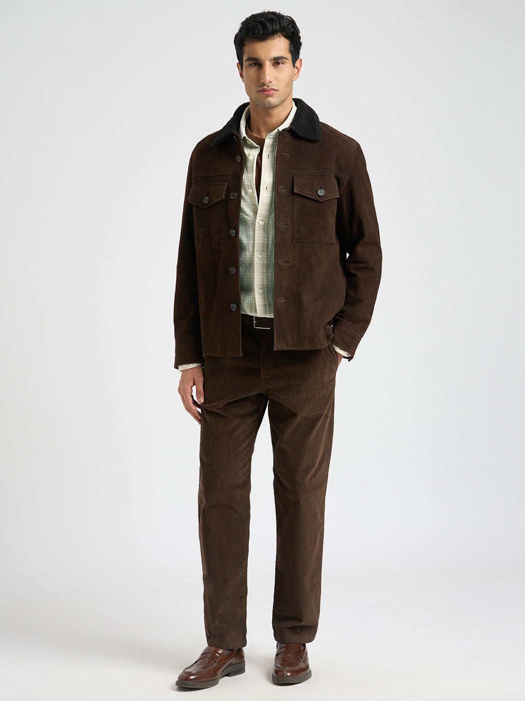 Cotton Check Shirt - Beige