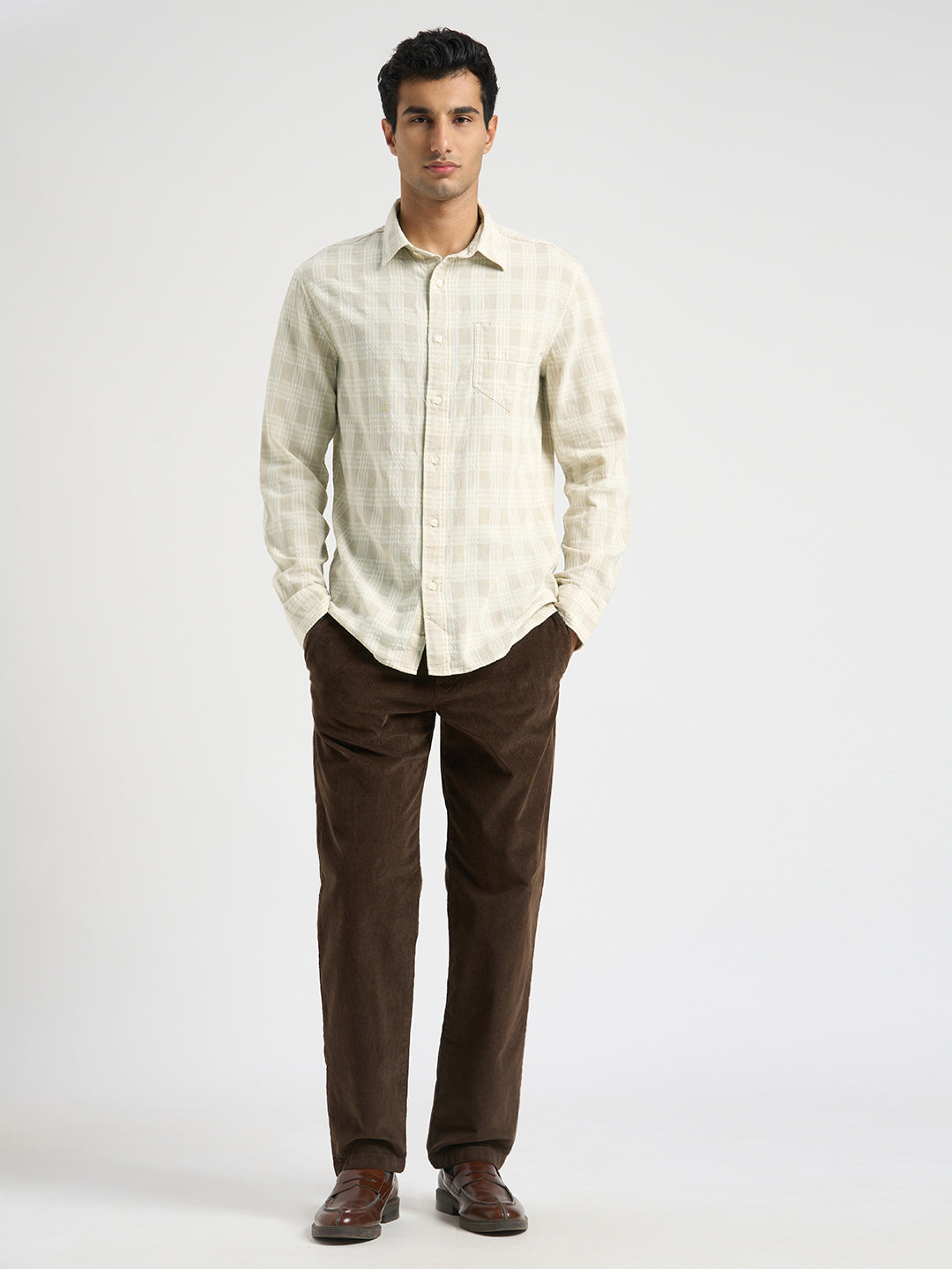 Cotton Check Shirt - Beige