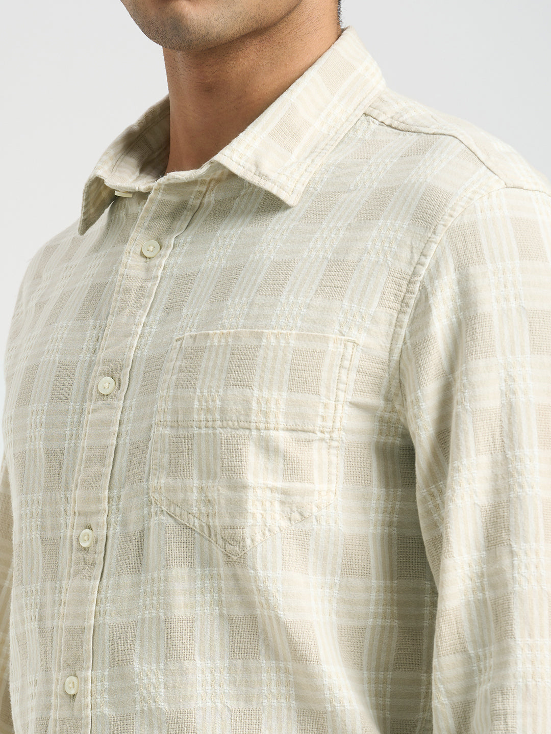Cotton Check Shirt - Beige