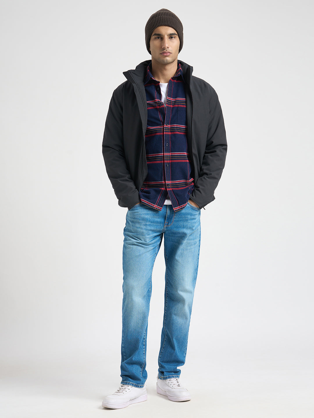 Navy Blue Cotton Check Shirt