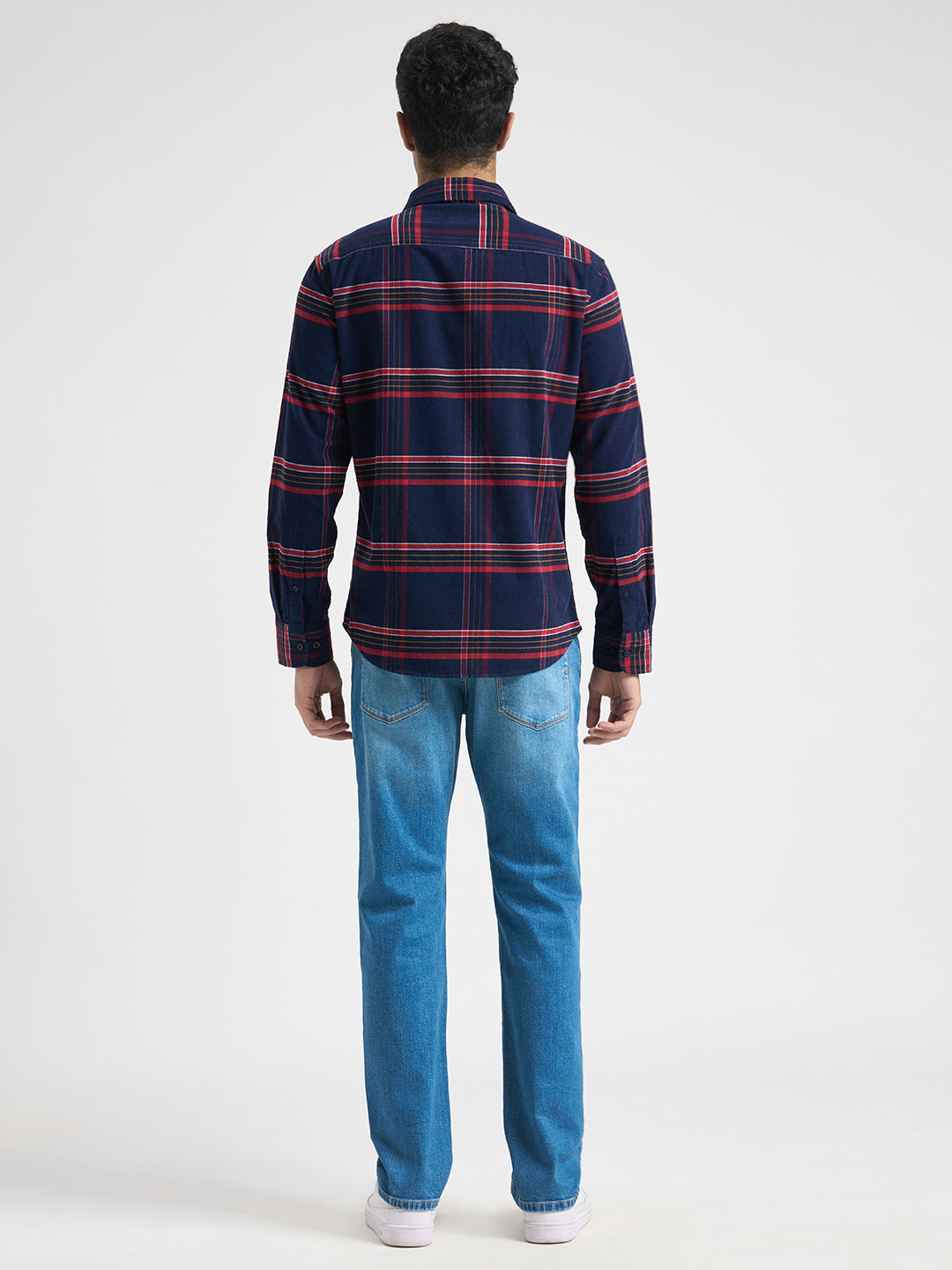 Navy Blue Cotton Check Shirt