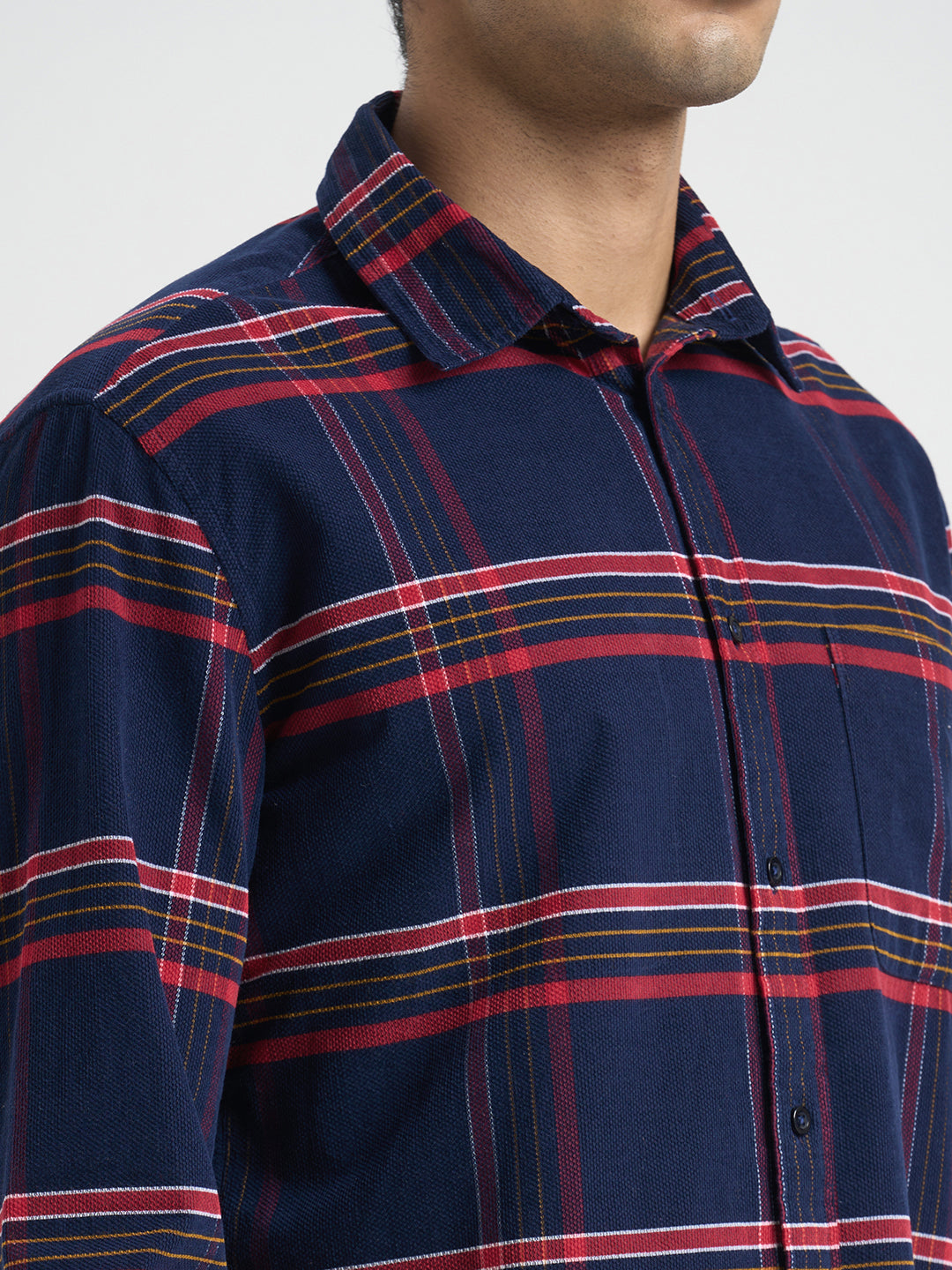 Navy Blue Cotton Check Shirt