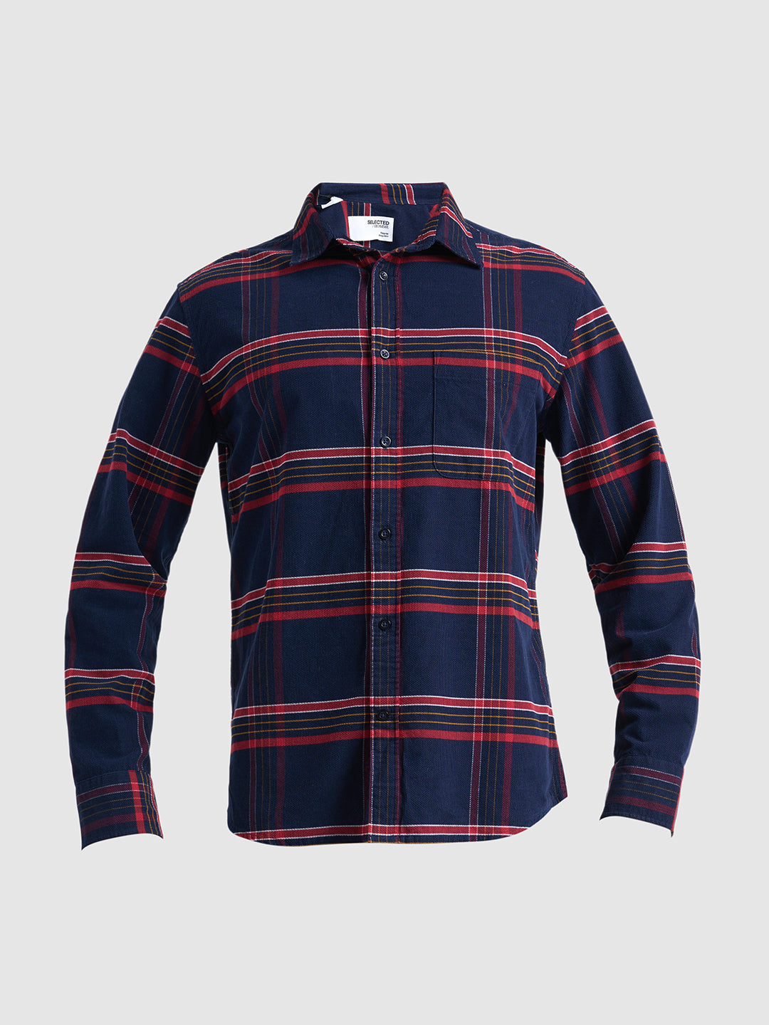 Navy Blue Cotton Check Shirt