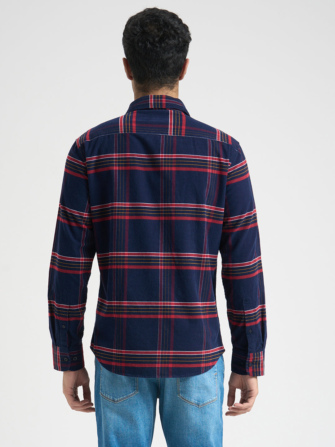 Navy Blue Cotton Check Shirt