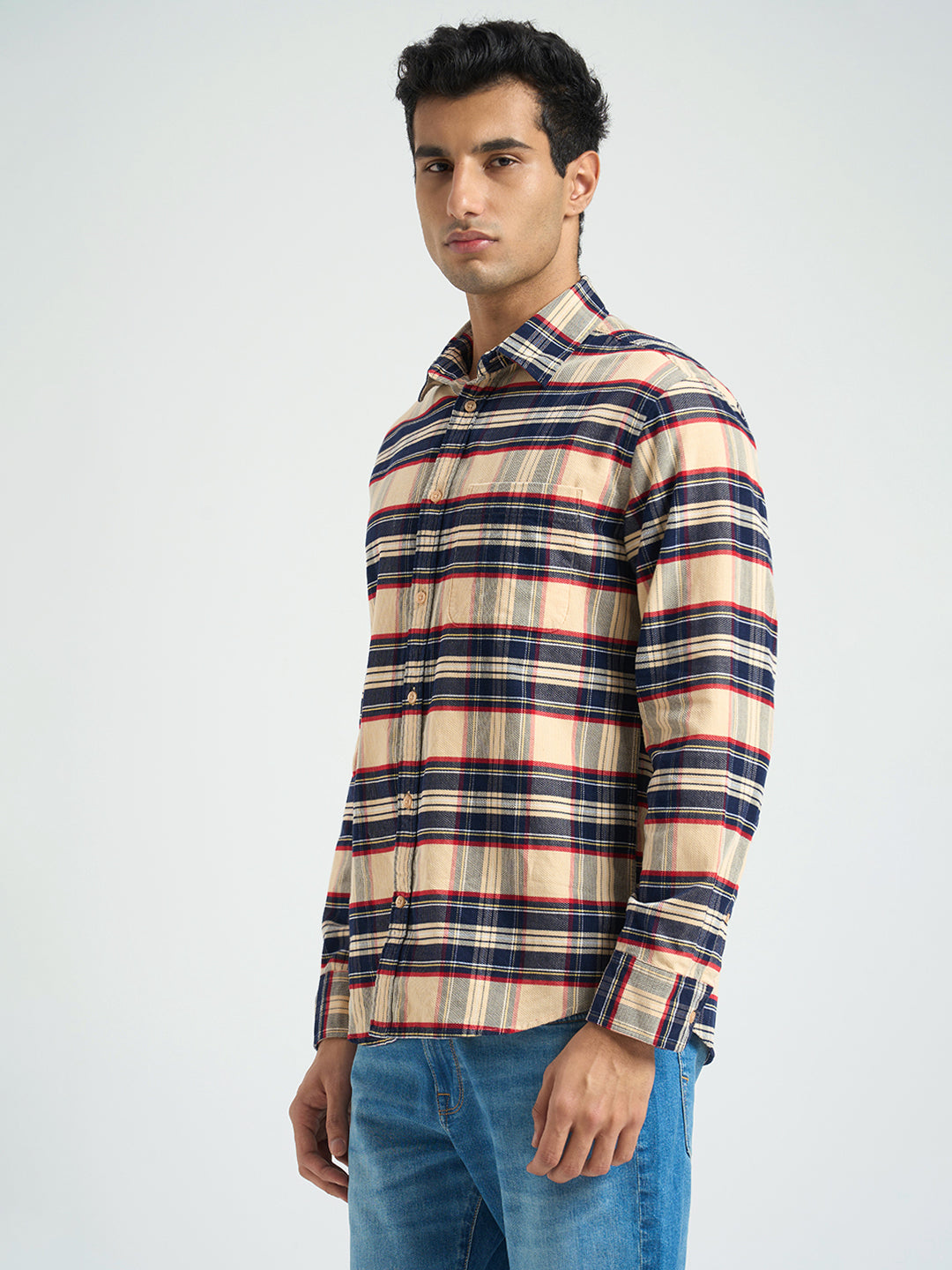 Beige Cotton Check Shirt