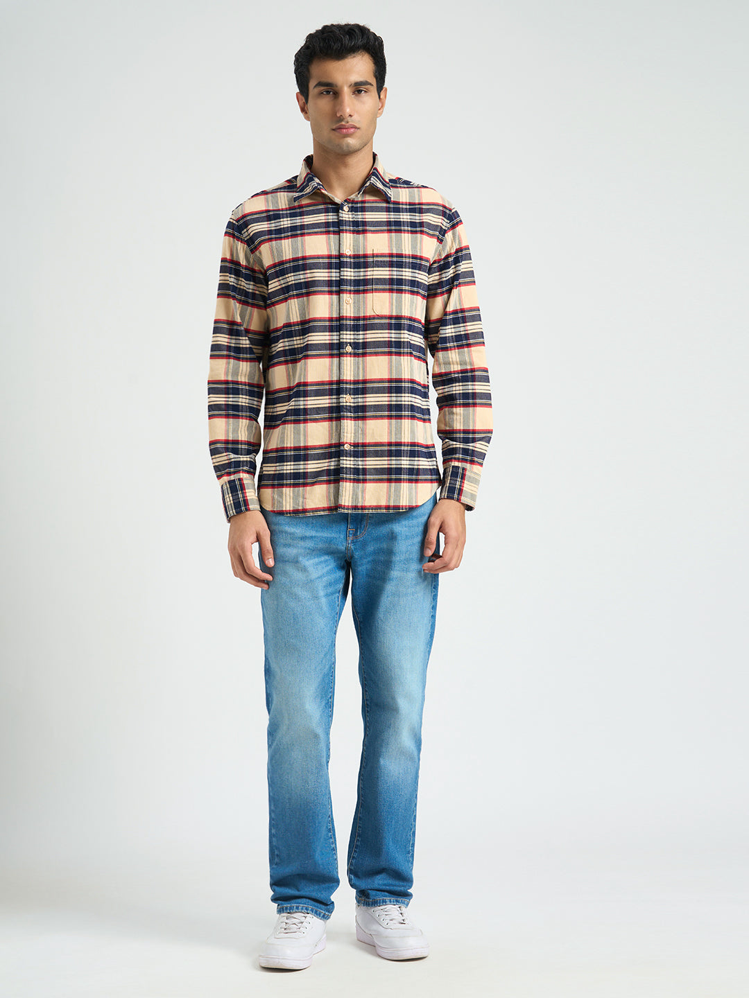 Beige Cotton Check Shirt