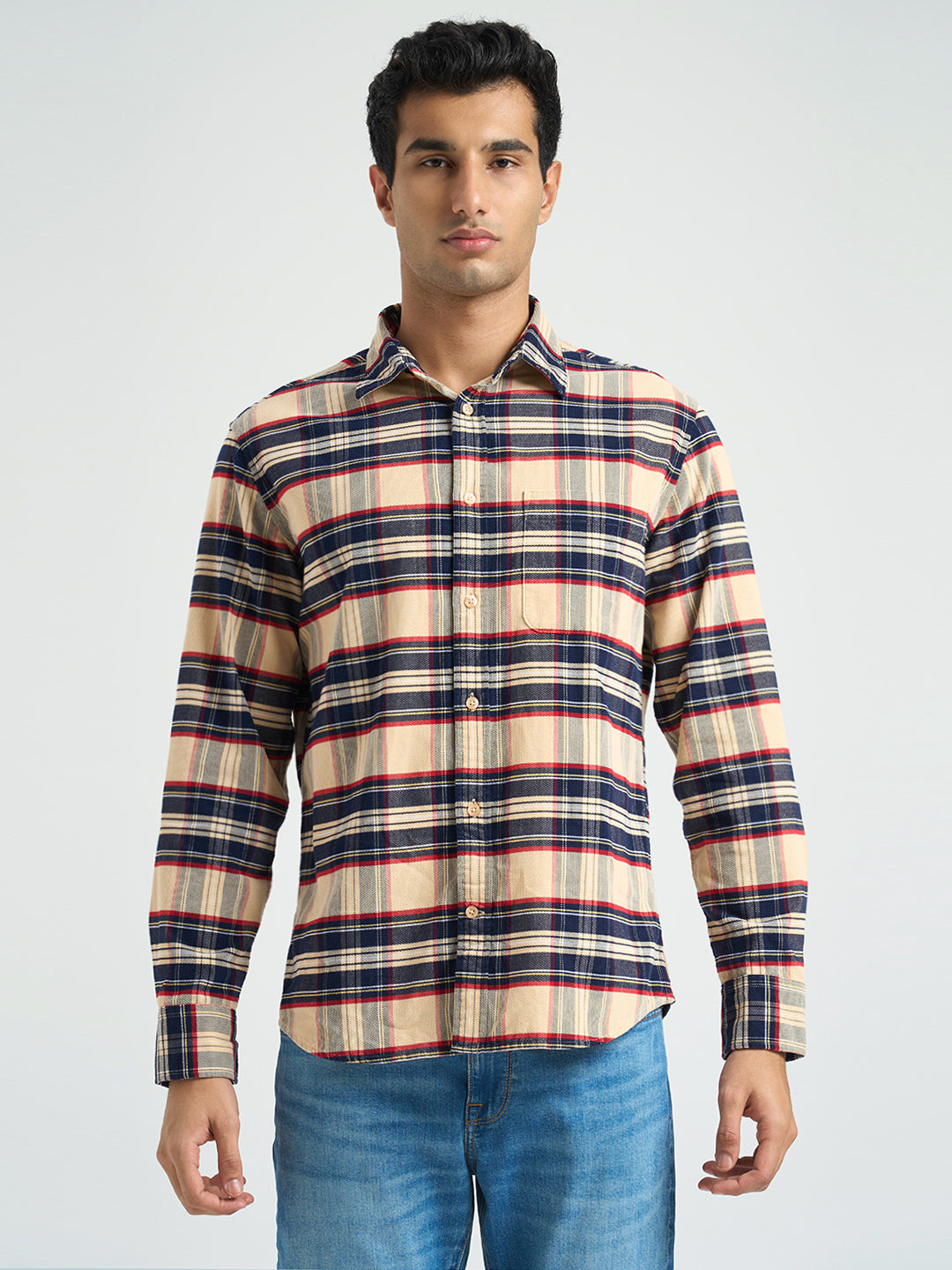 Beige Cotton Check Shirt