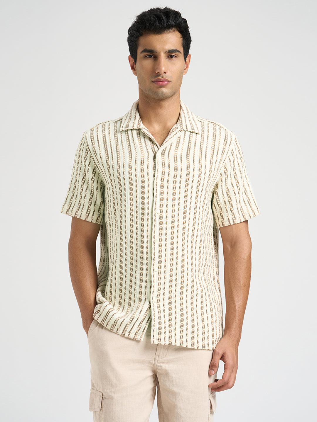 Regular Fit Striped Shirt - Beige