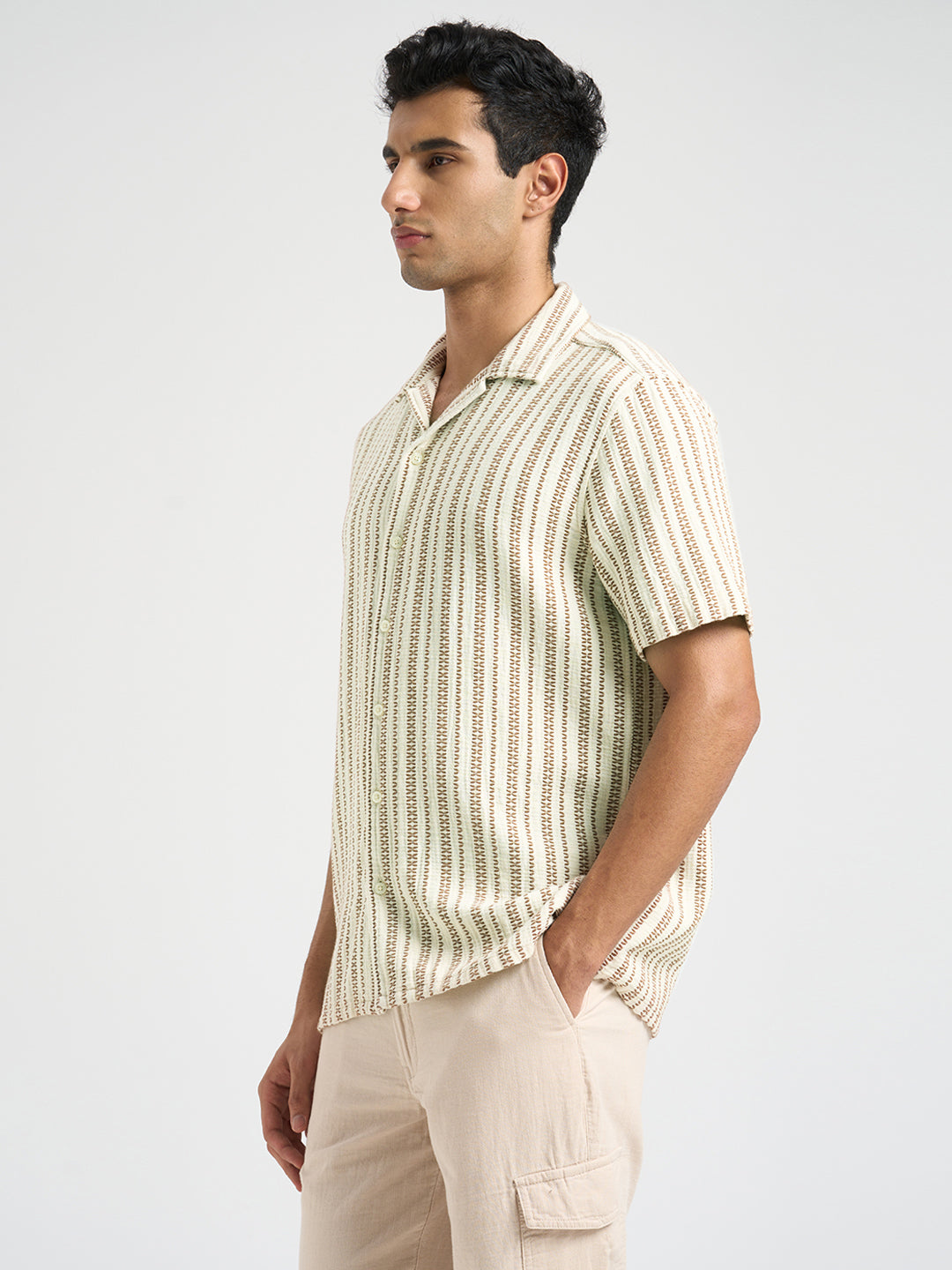 Regular Fit Striped Shirt - Beige