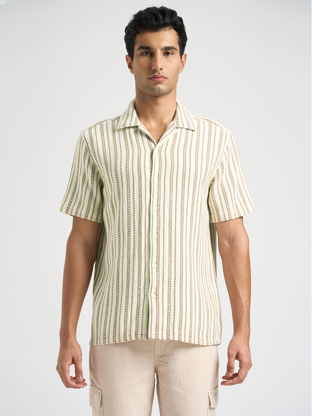 Regular Fit Striped Shirt - Beige