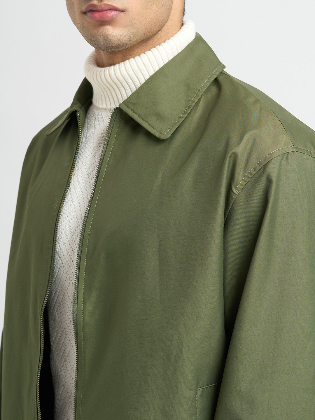 Spread Collar Organic Cotton Jacket - Green
