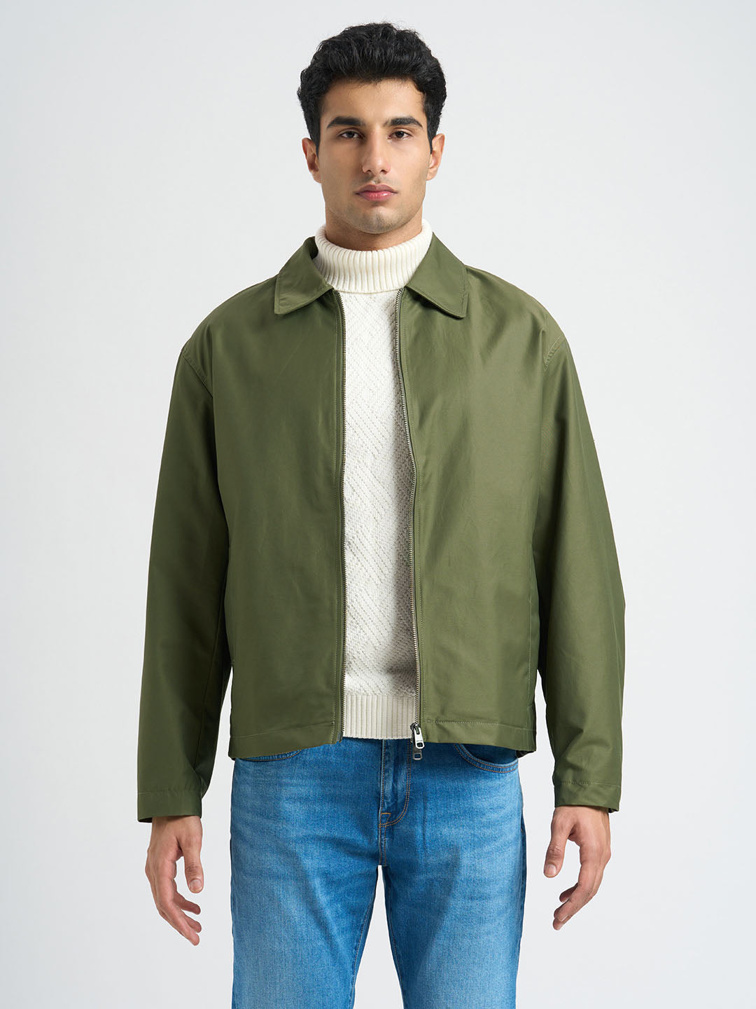 Spread Collar Organic Cotton Jacket - Green