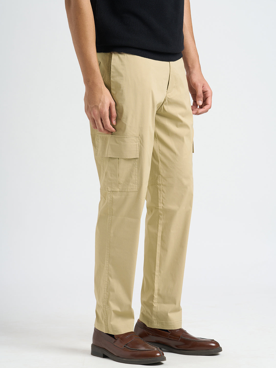 Cotton Regular Fit Cargo Pants - Beige