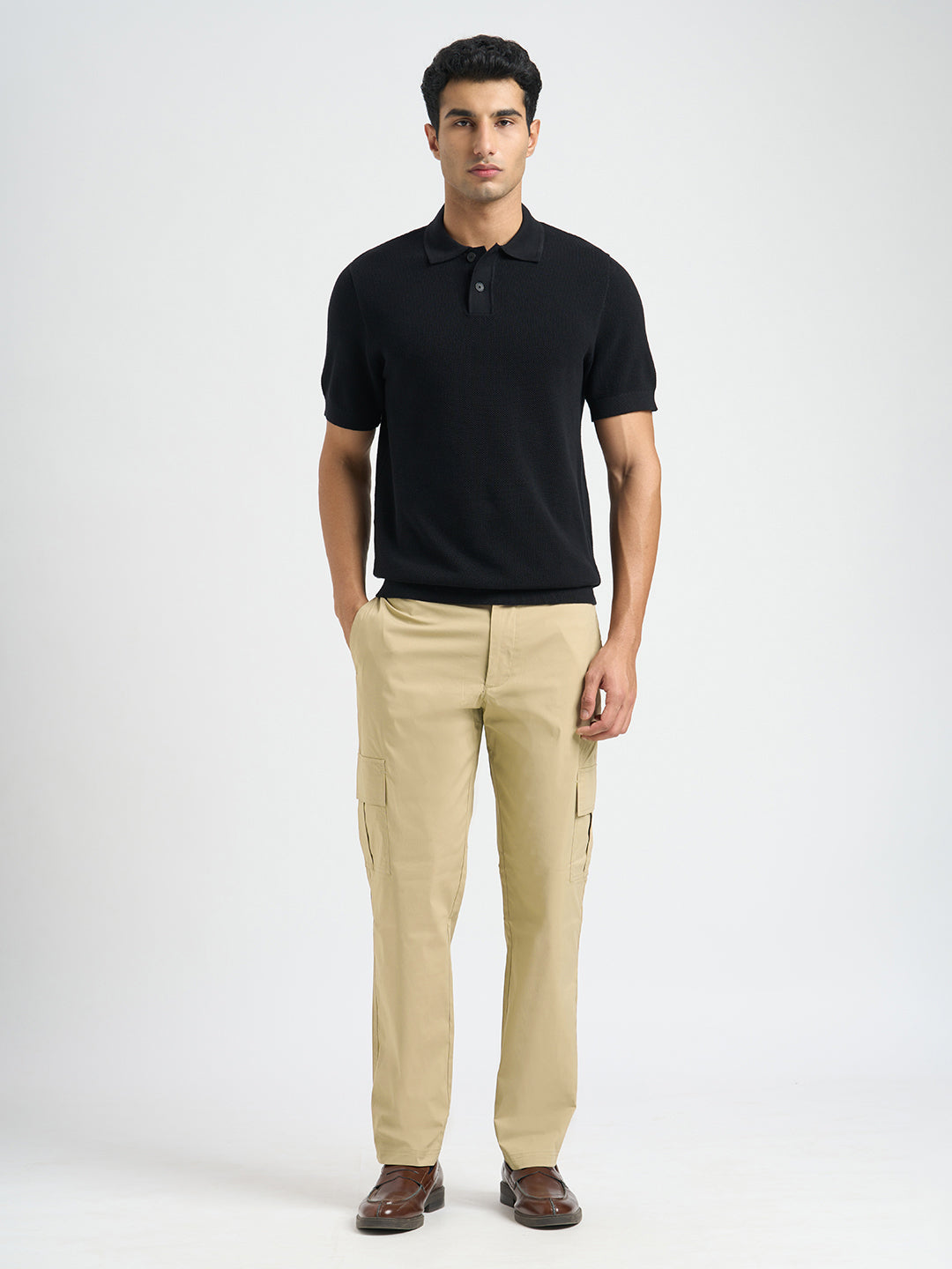 Cotton Regular Fit Cargo Pants - Beige