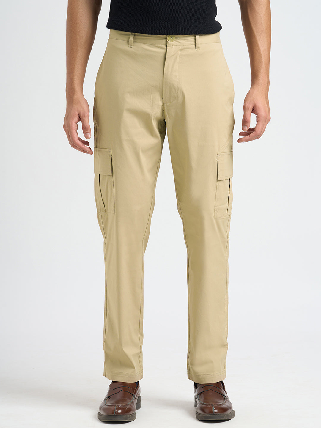 Cotton Regular Fit Cargo Pants - Beige