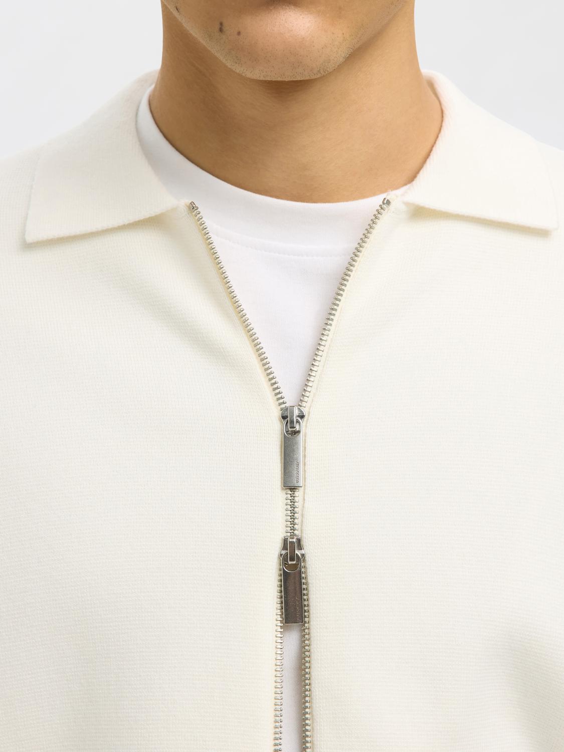 Beige Zip-Up Knitted Cardigan