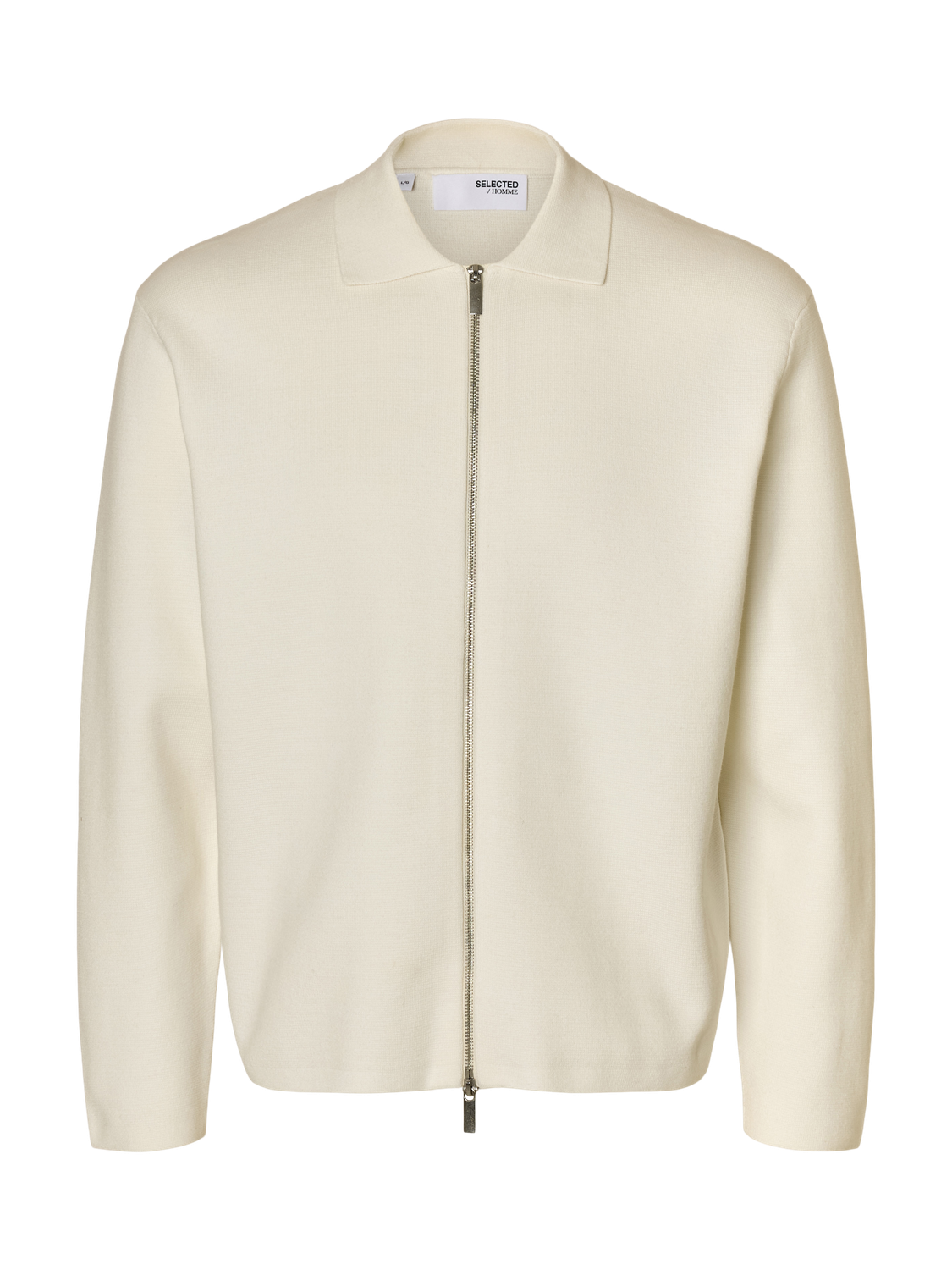 Beige Zip-Up Knitted Cardigan