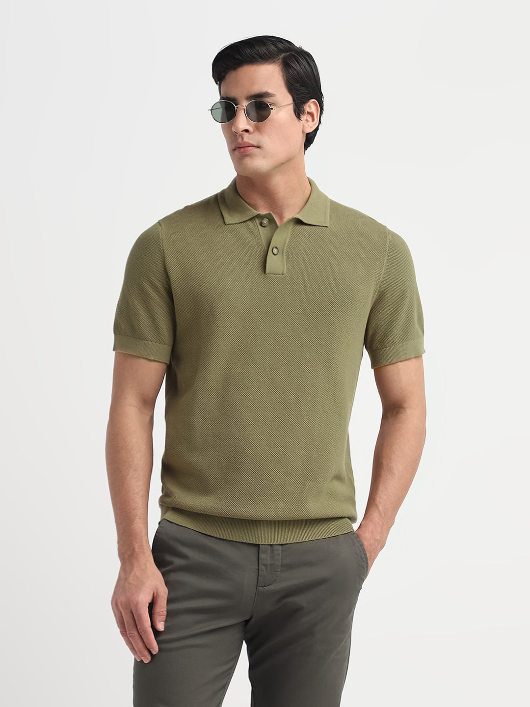 Green Colibri Knitted Structured Polo