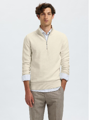 Half-Zip Organic Cotton Pullover - Off-White